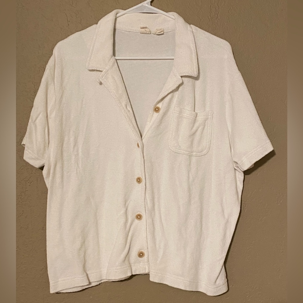 White Button-Up Sweater Top